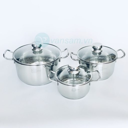 Bộ 3 nồi inox cao cấp Fivestar nắp kiếng
