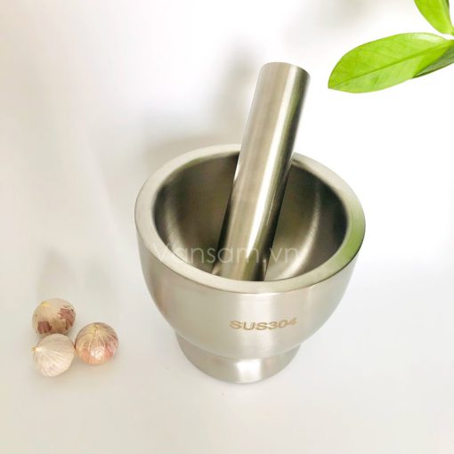 Cối chày inox 304, có nắp đậy
