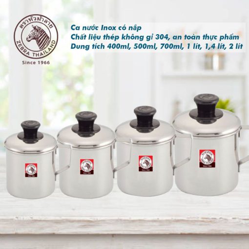 Ca inox 304 Zebra 1.4 lít có nắp đậy - Ảnh 5