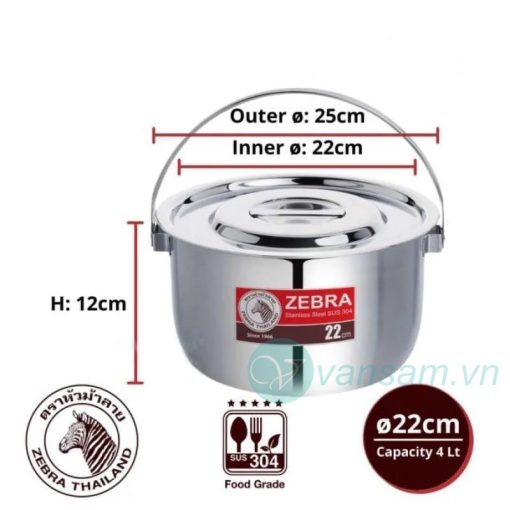 Thố inox 304 Zebra Thái Lan 22cm có quai xách - Ảnh 3