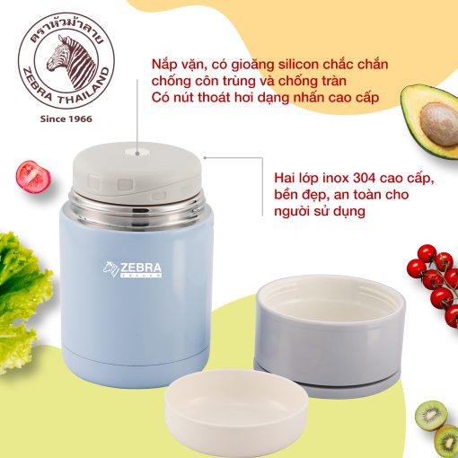 Bình ủ cháo inox 304 Zebra 800ml - Sản xuất tại Thái Lan