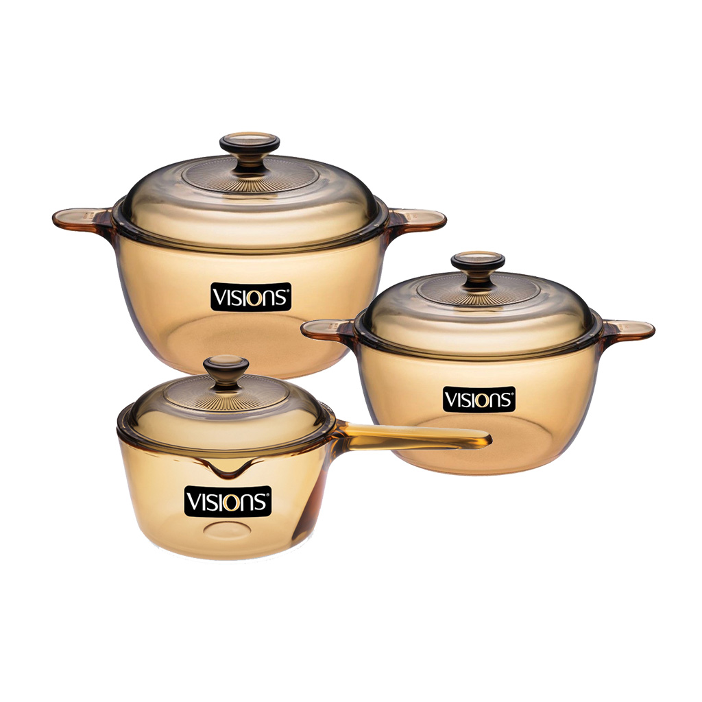 Bộ 3 nồi quánh thuỷ tinh Visions VS-112 sản xuất tại Pháp