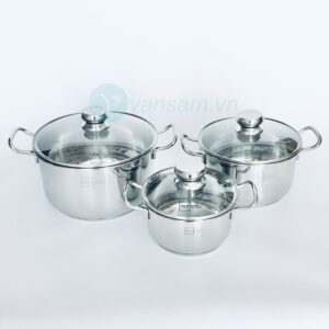 Bộ 3 nồi inox cao cấp Fivestar nắp kiếng