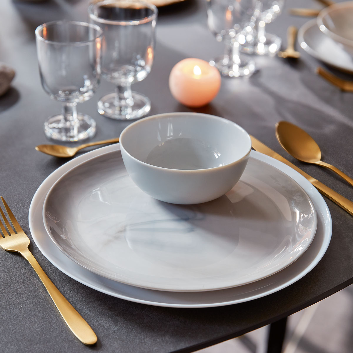 Bộ bàn ăn Luminarc Granit Marble 12 món - Made in France