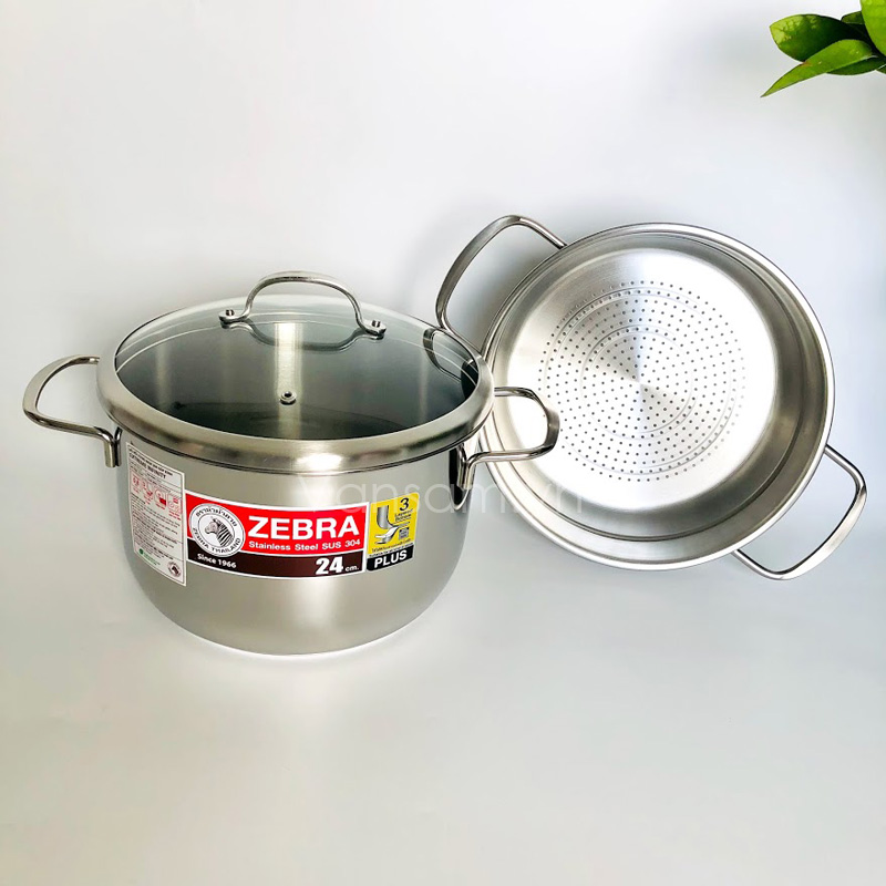 Bộ xửng hấp Zebra nắp kiếng 24cm 163640 - Ảnh 3